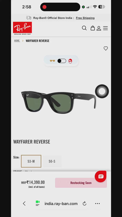 RAYBAN REVERSE SHINE BLACK SUNGLASSES
